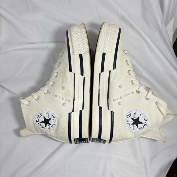 Converse Chuck Taylor platform High Top Pearl Embellished White Black Size 8.5 - Picture 5 of 10